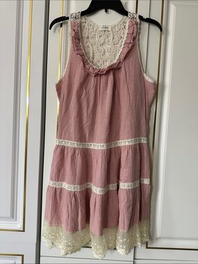 Umgee Blush Pink Lace-Trim Tiered Dress